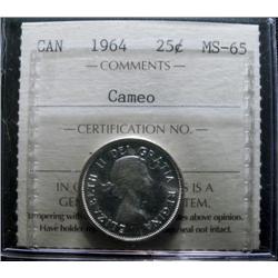 1964 25¢ ICCS MS65 Cameo.  White!