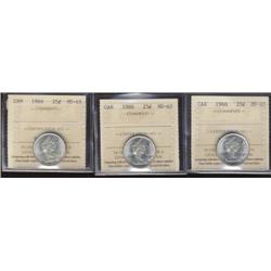 1966 25¢  ICCS MS65.  Lot of three white coins.