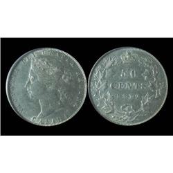 1872H Inverted A/V 50¢ PCGS AU53.  A nice blast white example with lots of lustre and strong strike.