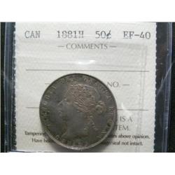 1881H  50¢  ICCS EF40.  Medium toning with  underlying lustre.