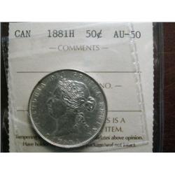 1881H 50¢ ICCS AU50, brilliant and lustrous with light tone. Scarce in this condition.