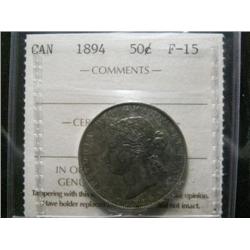 1894 50¢  ICCS F15.  An very scarce date. Original silver gray tone.