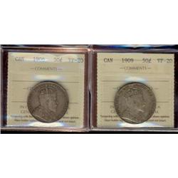 1906 & 1909 50¢ ICCS VF20, lot of two coins both VF20 and attractive.