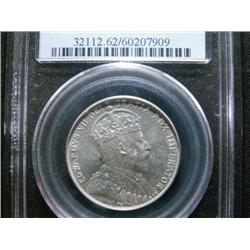 1908 50¢  PCGS MS62. Brilliant with strong luster. A nice Edwardian example.