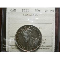 1911  50¢ ICCS VF20, lightly toned.  A pleasant coin.