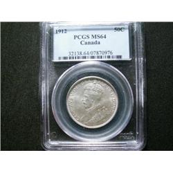 1912 50¢ PCGS MS64.  An absolute near Gem example.   Flashy white in colour with gem fields and trem