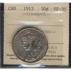 1913 50¢ ICCS VF30.  Unevenly toned.
