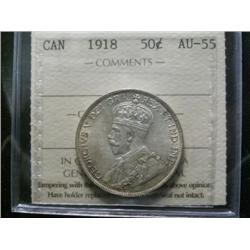 1918 50¢ ICCS AU55.  An almost minstate example, white in colour with sme golden tone.
