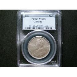 1918 50¢ PCGS MS65.  WOW.  This example screams lustre.  The coin displays a lovely hazy russet toni