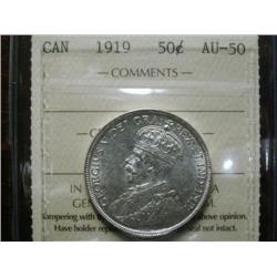 1919 50¢ ICCS AU50, a nice blast white example.