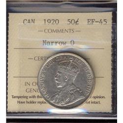 1920 Small 0 50¢ ICCS EF45.  Light russet tone.