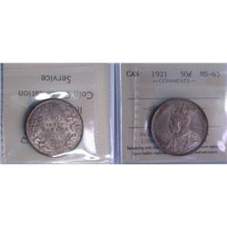 1921 50¢ ICCS MS65PQ. THE KING OF CANADIAN COINS!  Second best example graded by ICCS.   Missing fro