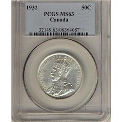 1932 50¢ PCGS MS63,fully white and lustrous.  A very attractive George V example.  Rare date!