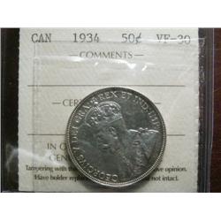 1934  50¢ ICCS VF30, lightly toned.  A popular date.