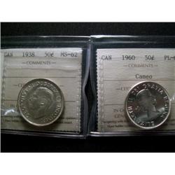 1938 MS62, 1960 PL64 Cameo 50¢.  Both white and ICCS graded.