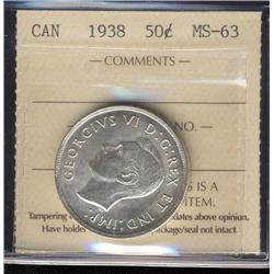 1938 50¢ ICCS MS63.  Fully brilliant.