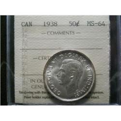 1938 50¢  ICCS MS64.  Brilliant with full lustre.