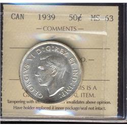 1939 50¢ ICCS MS63.  Fully brilliant with hint of gold.