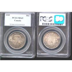 1939 50¢  PCGS MS65PQ.  Superb rainbow toning over full underlying lustre.