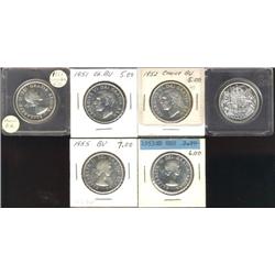 Lot of 6 Fifty Cents; 1946, 1951, 1952, 1953SD, 1953LDSS, 1954.  All coins are MS60 or better.
