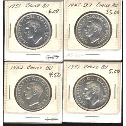 Lot of 4 Fifty Cents; 1947 St.7 left, 1951 (2), 1952. All coins are MS62 or better.