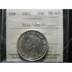 1947 Straight 7 50¢  ICCS MS63PQ+.  Brilliant with full lustre, very clean surfaces and fields.  Loo