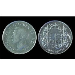 1947 Maple leaf curved right  50¢ PCGS AU55, Brilliant with some lustre.  Very rare in this grade an