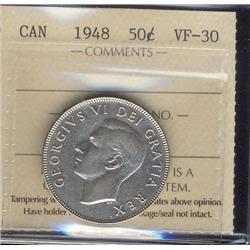 1948 50¢ ICCS VF30.  Brilliant, key date.