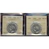 Image 1 : 1950 50¢, lot of two ICCS graded coins, No Des in MS62 and the Design in MS63. Both white and lustro