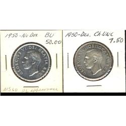 Lot of 2 Fifty Cents; 1950 No Design, 1950 with design. Both coins are MS60 or better.