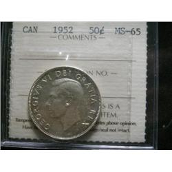 1952  50¢ ICCS MS65.  Fully struck with full white luster.  Exceptionally clean fields and surfaces.