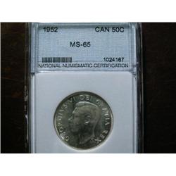 1952 50¢  NNC MS65, light tone.