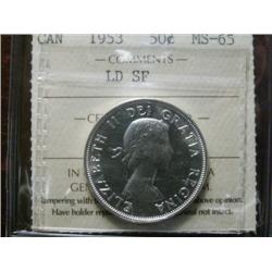 1953 LD SF ICCS MS65,  A great blast white piece.  Very popular and scarce in this grade, one of 5.