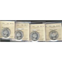 1961 50¢ x 2 ICCS MS63 & 2 x MS64.  Lot of 4 coins all Heavy Cameo.