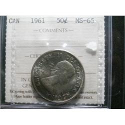 1961 50¢ ICCS MS65.  Superb Elizabeth Mintstate example. Amazingly toned!