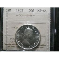 1962 50¢  ICCS MS65.  White and brilliant. Nice and underrated!
