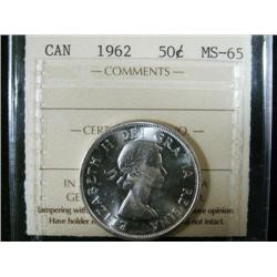 1962 50¢ ICCS MS65.  Superb Elizabeth Mintstate example.