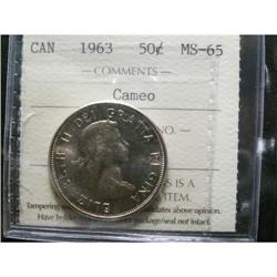 1963  50¢ ICCS MS65PQ.  Fully struck with lovely toning.  Exceptionally clean fields and surfaces.  