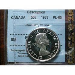 1963 50¢  CCCS PL65 ULTRA HEAVY CAMEO. Full luster with reflective surfaces.  Scarce so nice!