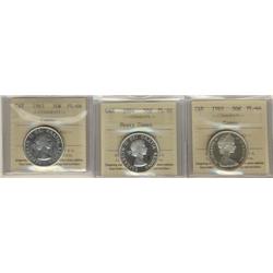 1963-1965, Lot of three Proof like 50¢ all ICCS certified.  Includes 1963 PL66 Cameo, 1964 PL66 Heav