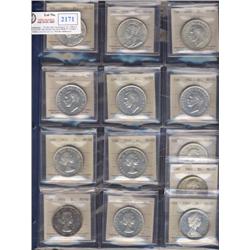 Lot of 13 silver dollars, all ICCS MS62. Includes 1935,1936,1939,1949,1951,1952WL,1954,1956,1957,195