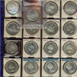Large lot of 16 Silver dollars; 1935, 1936, 1938, 1939, 1946 SWL (2), 1949, 1951, 1952 NWL, 1952 WL,