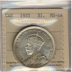 1935 $1 ICCS MS64, lightly toned.