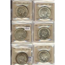 1935 $1 ICCS MS64, lot of 6 coins.