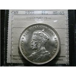 1935  $1  ICCS  MS65. Light gold tone.  A nice Gem!
