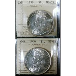 1936 $1 ICCS MS63 & MS64.  Lot of two coins both shite examples.