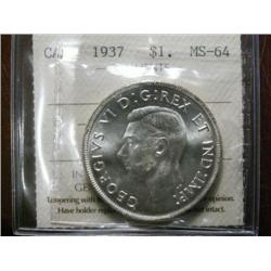 1937 $1  ICCS MS64.  Fully brilliant and lustrous.