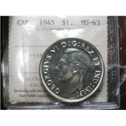 1945  $1  ICCS  MS63. Brilliant and lustrous.  Key date.