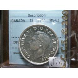 1947 Blunt 7 $1 CCCS MS62.  A bright white example with full lustre.