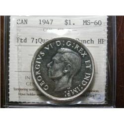 1947 Pointed 7 "Quadriple HP" $1  ICCS MS60. Brilliant and lustrous.  Key date.